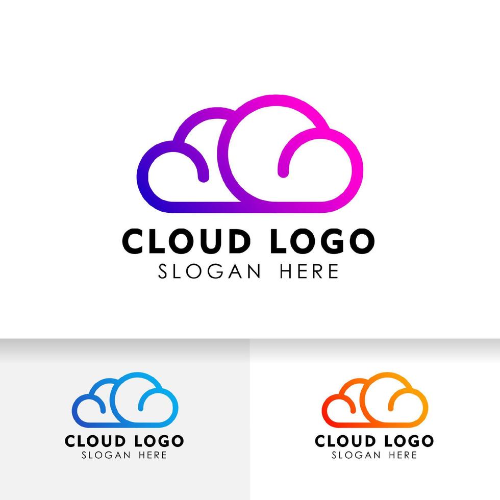 cloud tech logo design in line art style. cloud logo design vector icon