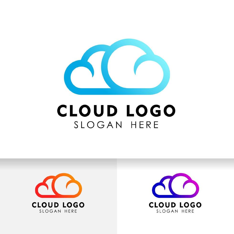 cloud tech logo design in line art style. cloud logo design vector icon.