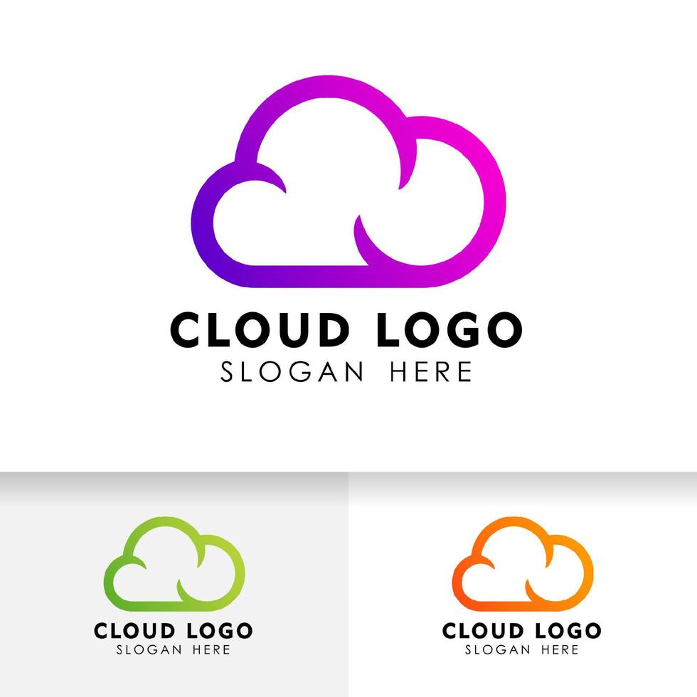 diseño de logotipo de tecnología en la nube en estilo de arte lineal. icono de vector de diseño de logotipo de nube.