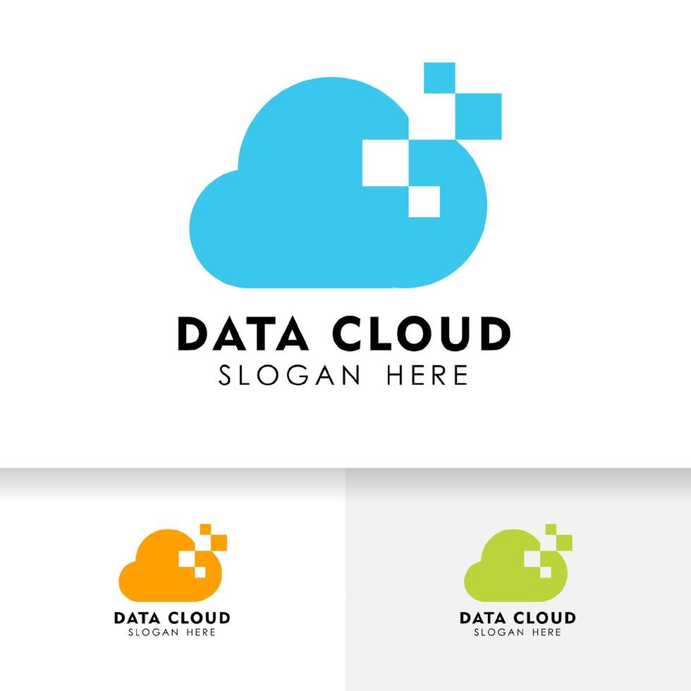 pixel cloud logo design template. Cloud logo silhouette vector icon.