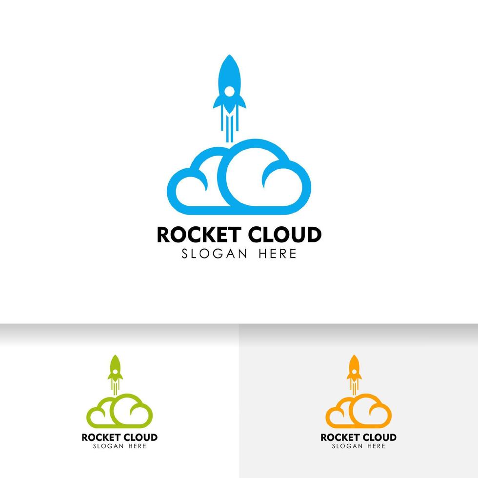 plantilla de diseño de logotipo de nube de cohetes. plantilla de diseño de logotipo de tecnología en la nube. vector