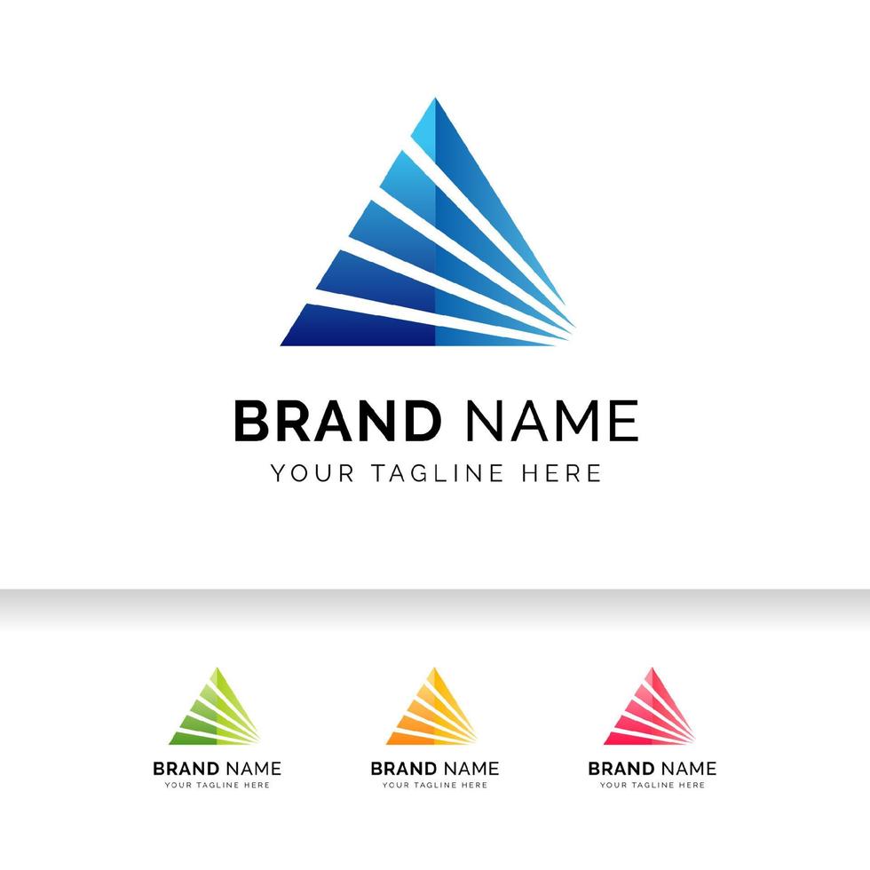 High tech triangle business corporation logo template. Digital mountain pyramid logo. vector