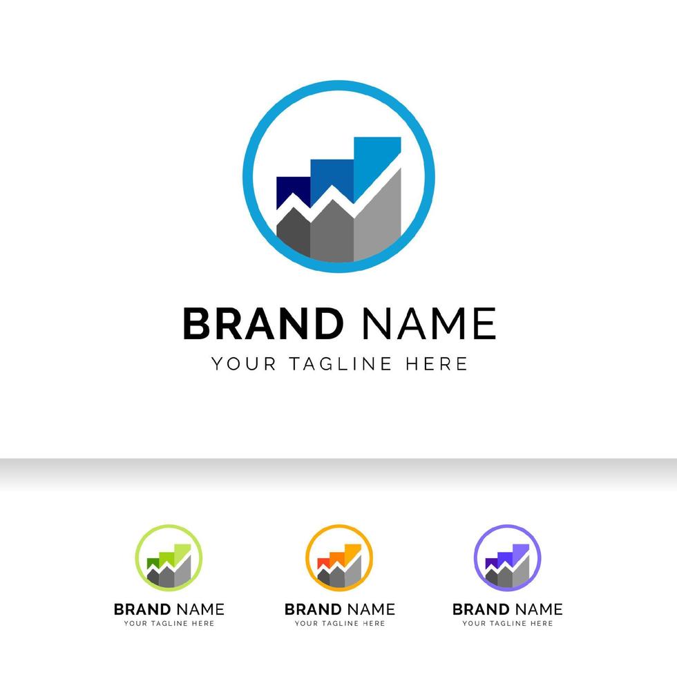 logotipo de empresa con barras e icono de gráfico de acciones. logotipo de estadística de mercado. vector