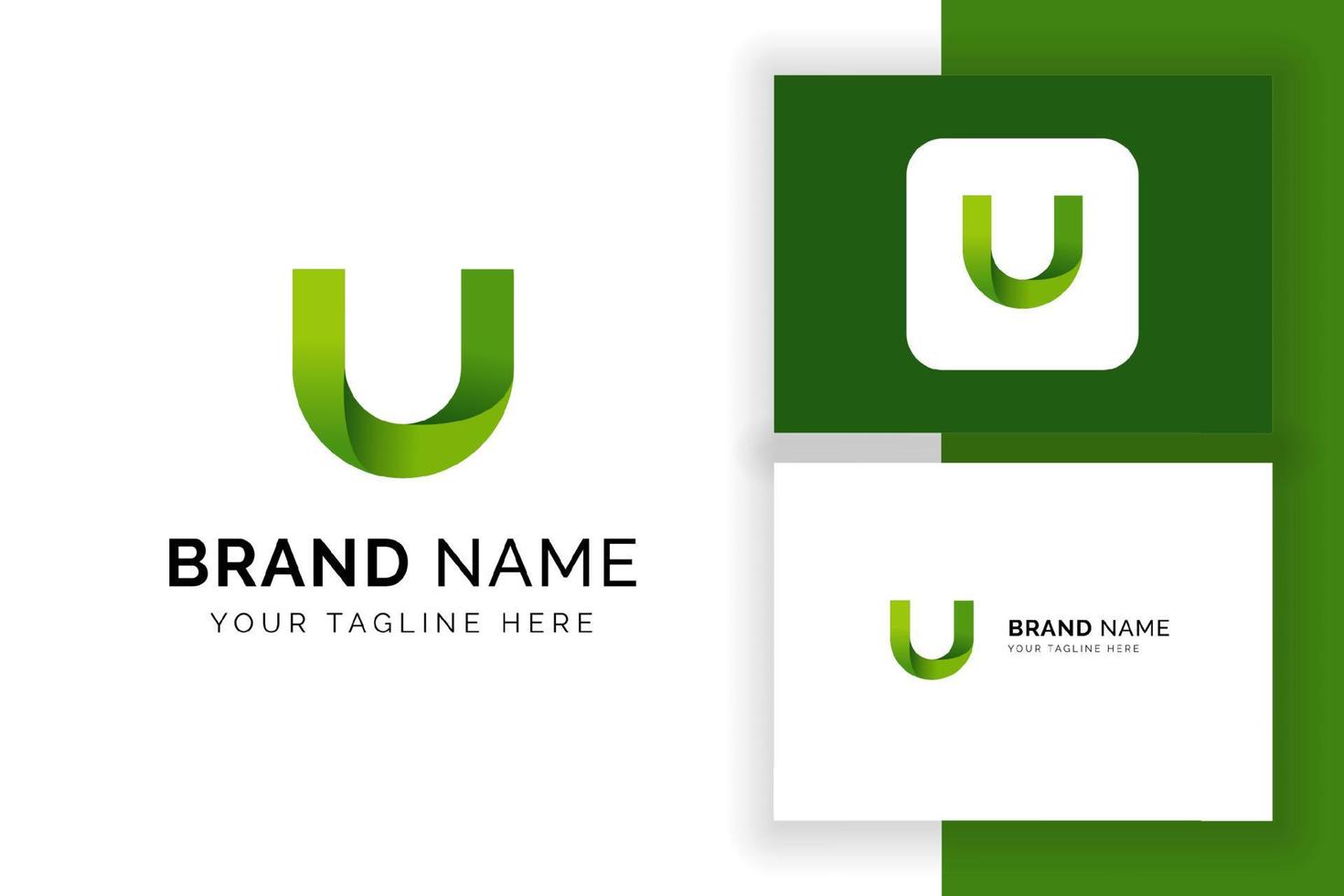 Creative letter U icon in green color style. Vector green alphabet letters logo.