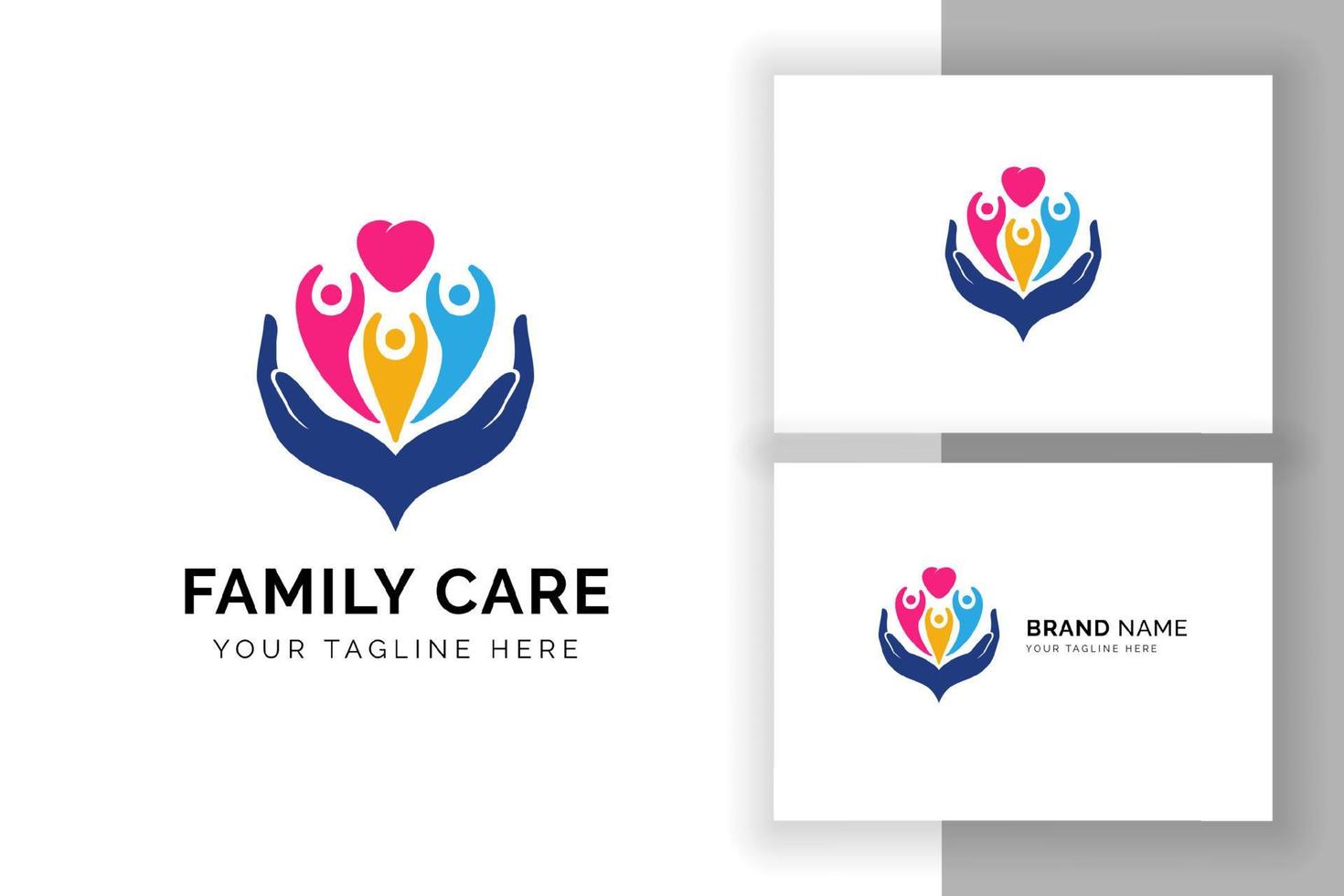 family care logo design template. child on the heart shape with hand care illustration vector