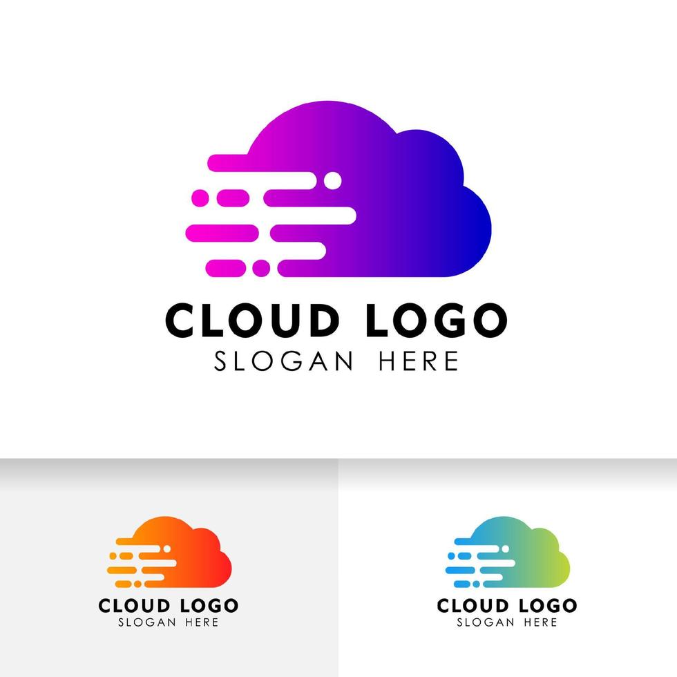 diseño de logotipo de tecnología en la nube. diseño de logotipo de nube de velocidad. vector