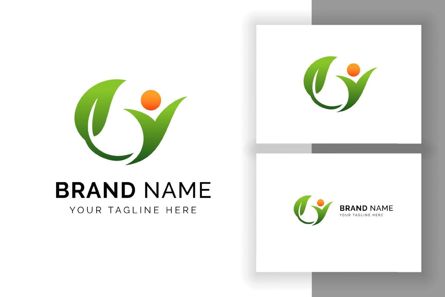 Healthcare wellness logo template. Human character and leaf symbol vector