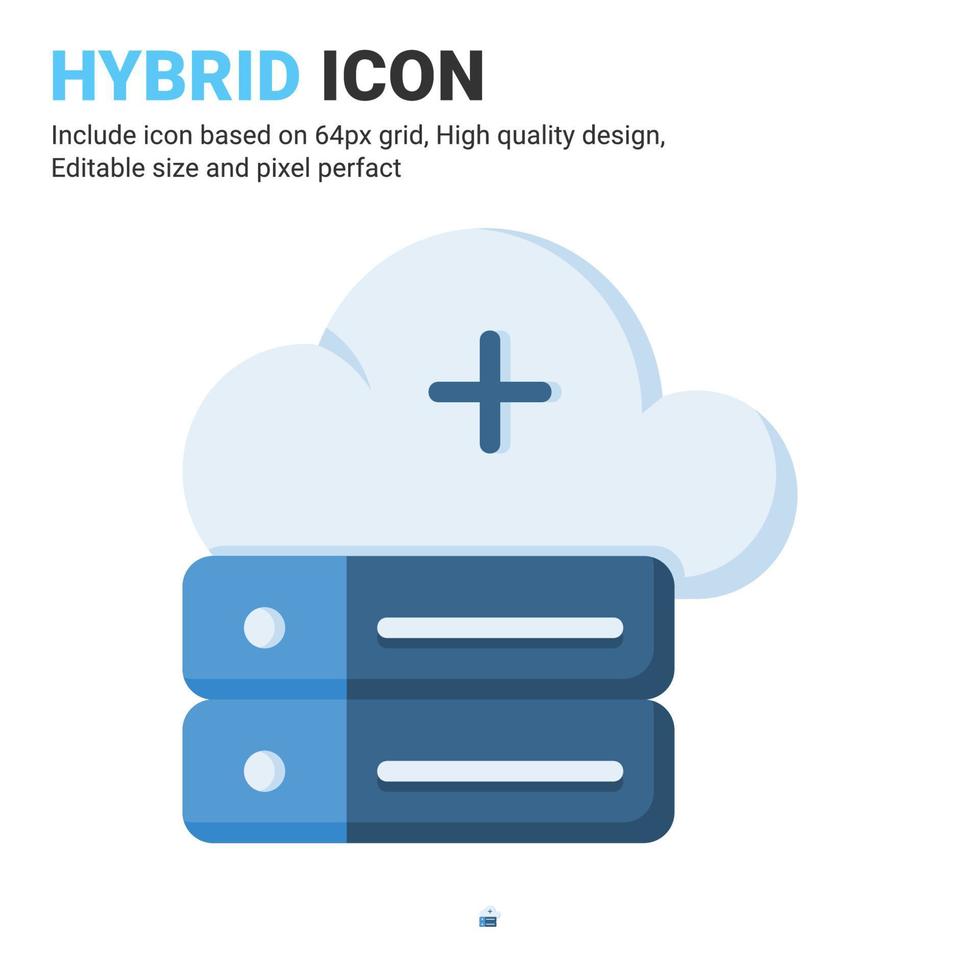 Hybrid icon vector with flat color style isolated on white background. Vector illustration cloud database, server sign symbol icon concept for digital IT, industry, technology, app, web and project