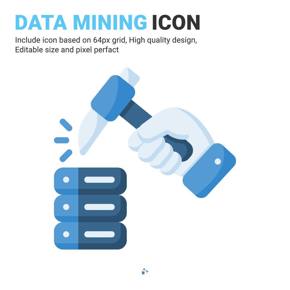 Data mining with hand icon vector with flat color style isolated on white background. Vector illustration database sign symbol icon concept for digital IT, industry, technology, apps, web and project