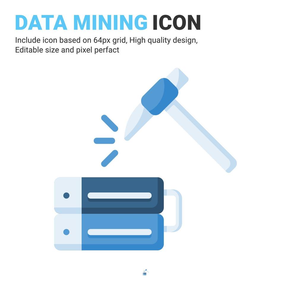 vector de icono de minería de datos con estilo de color plano aislado sobre fondo blanco. ilustración vectorial símbolo de signo de base de datos concepto de icono digital, logotipo, industria, tecnología, aplicaciones, web, interfaz de usuario y proyecto