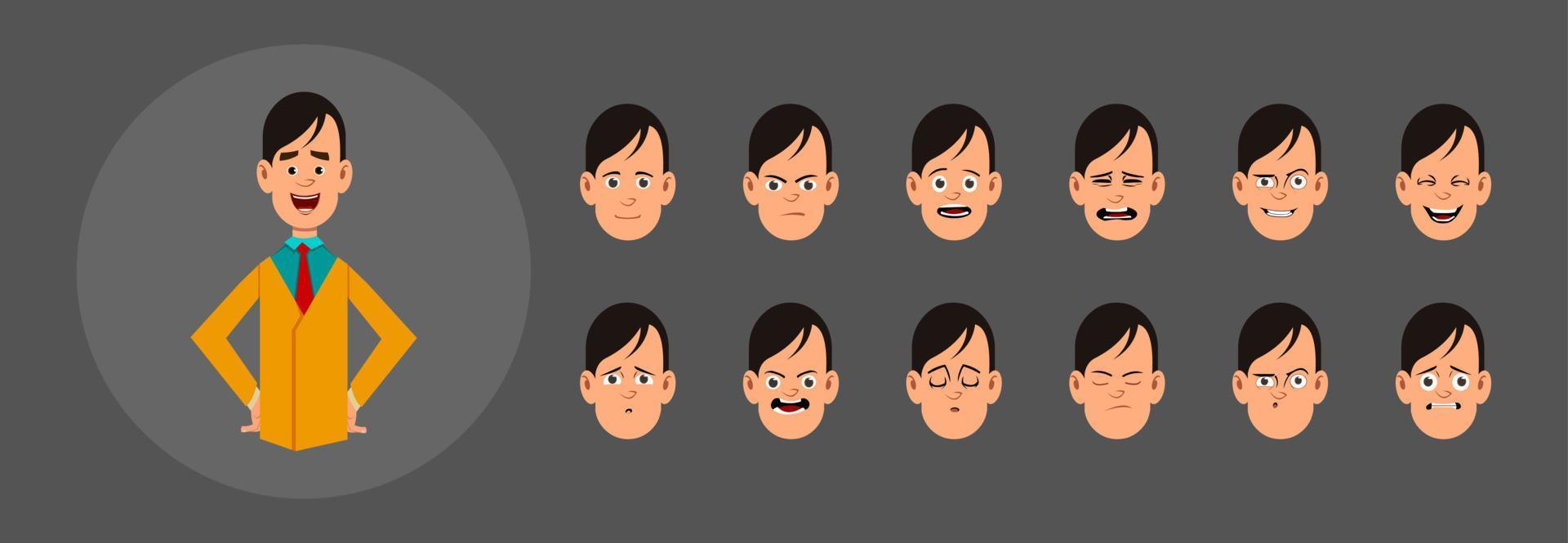 personas con diferentes emociones. diferentes emociones faciales para animación, movimiento o diseño personalizados. vector
