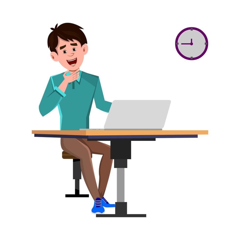Tired businessmen sitting on an office chair and looking on a wall clock vector