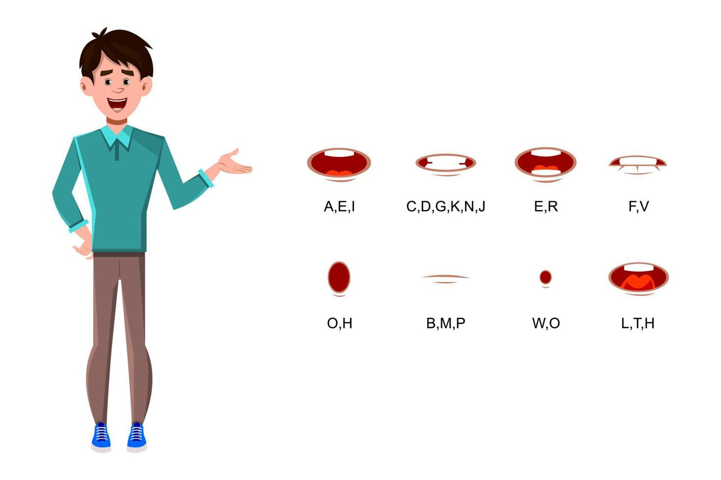 Businessman cartoon character with different lip sync for design, motion or animation vector