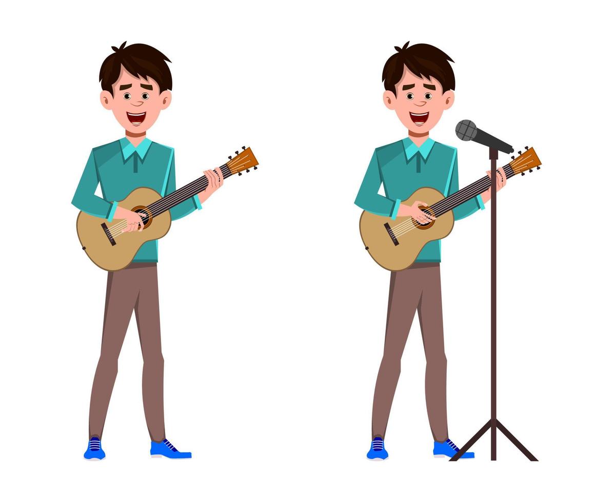 Businessman playing guitar and signing song vector