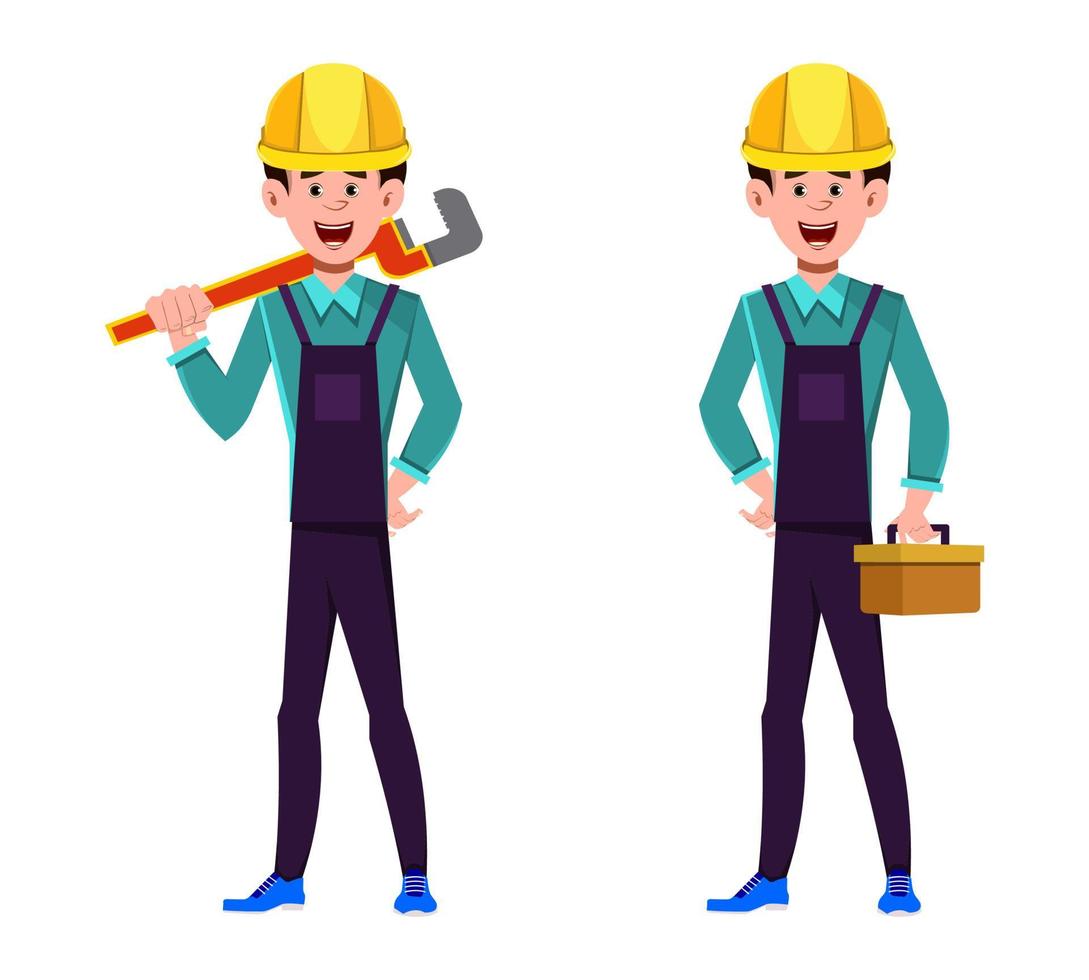 Plumber character holding wrench and tools box in hands 3565448 Vector Art  at Vecteezy