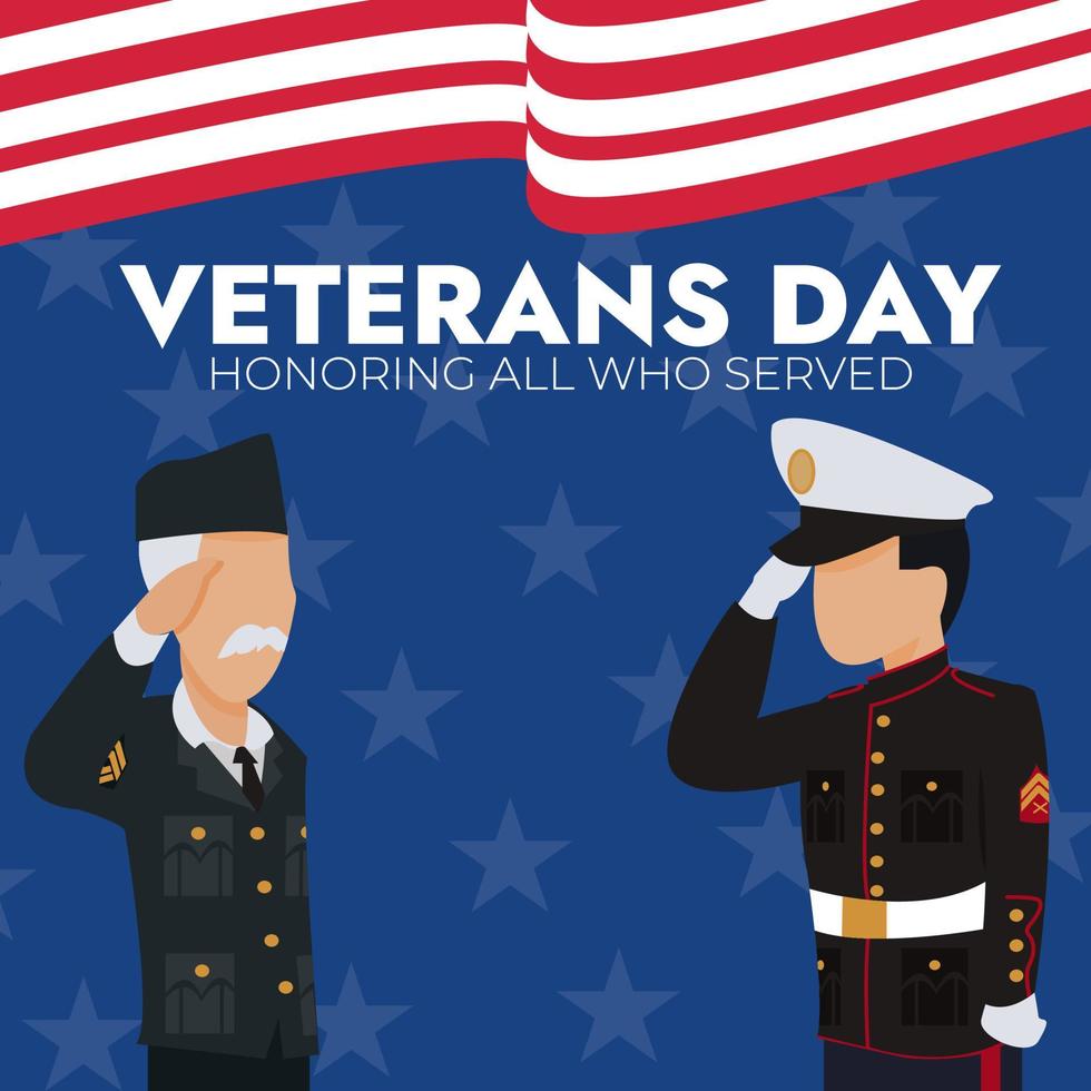 war veteran and US Marine saluting each other suitable for veterans day illustration vector