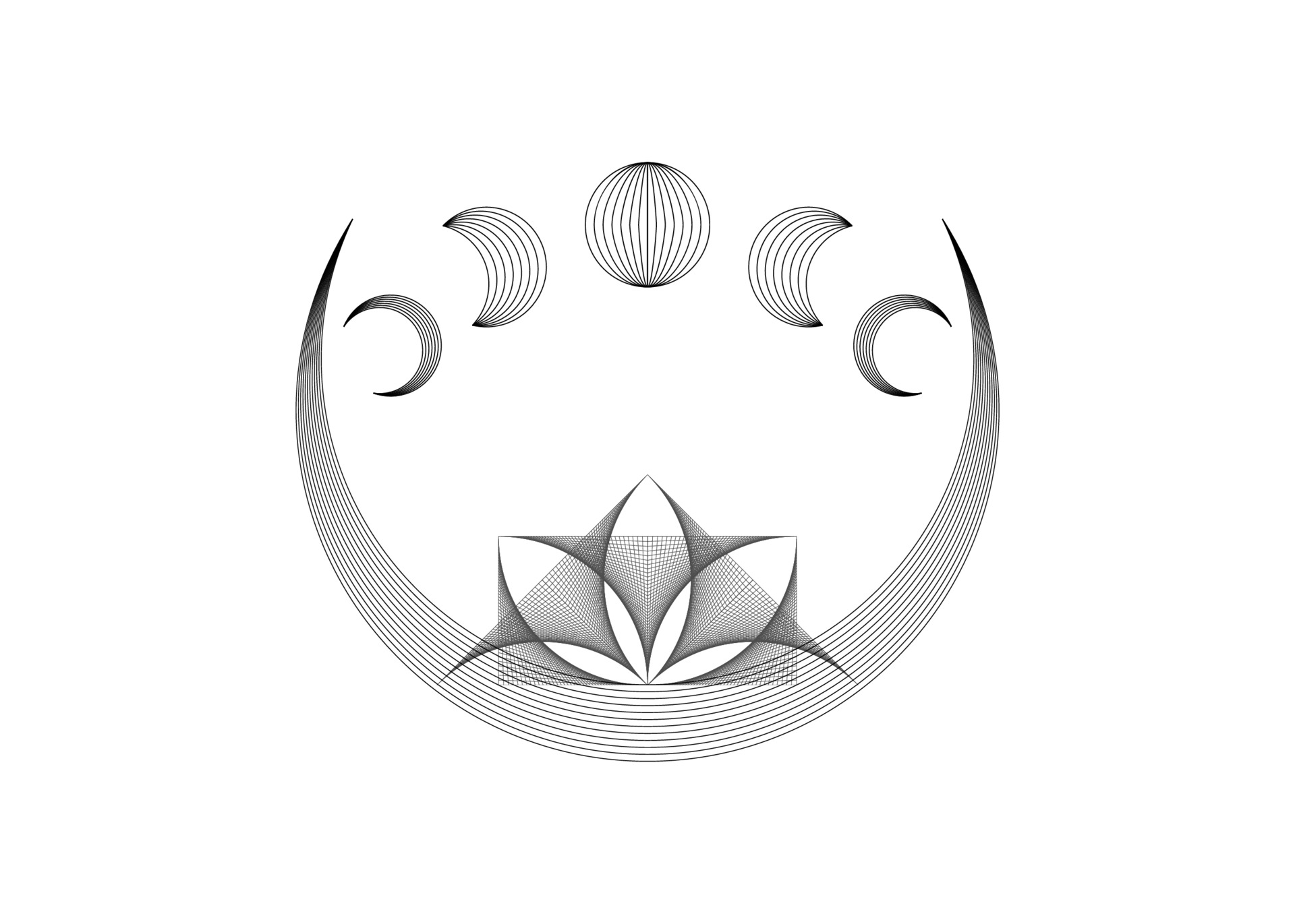 Lotus Crescent Moon, Mystical Lotus Flower and Moon Phases, Sacred