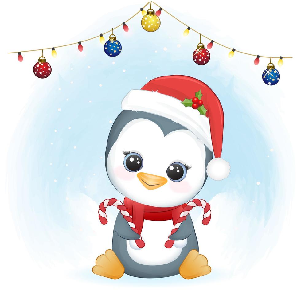 lindo pingüino y bastón de caramelo, temporada de invierno y navidad vector