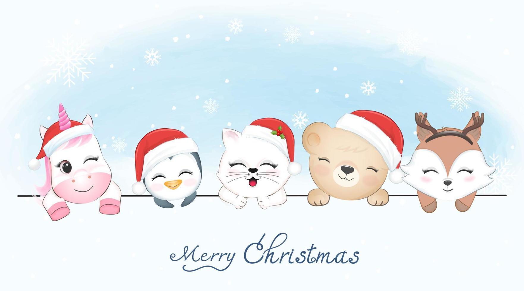 Cute little happy animals in winter and Christmas season vector