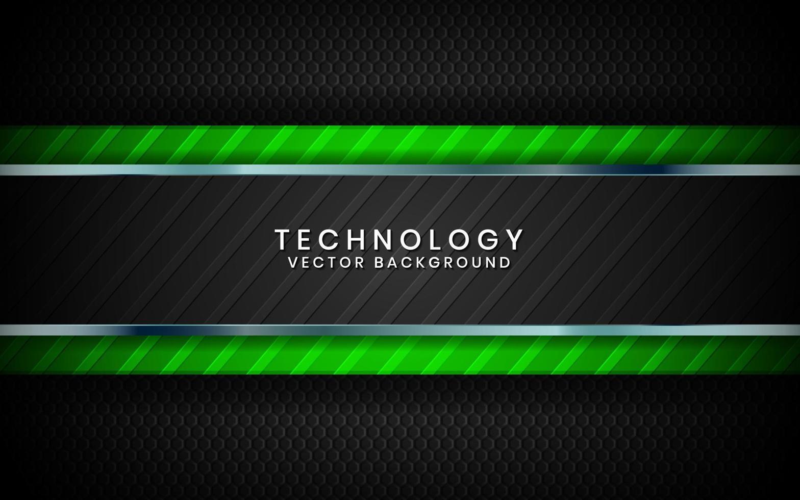 Abstract 3D black and green techno background overlap layers on dark space with lines metal effect decoration. Modern template element future style concept for flyer, card, cover, or landing page vector