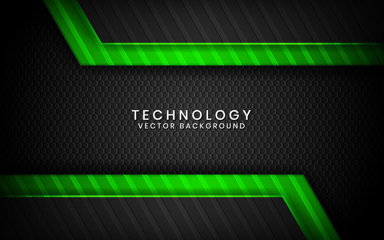 Abstract 3D black and green techno background overlap layers on dark space with lines metal effect decoration. Modern template element future style concept for flyer, card, cover, or landing page vector