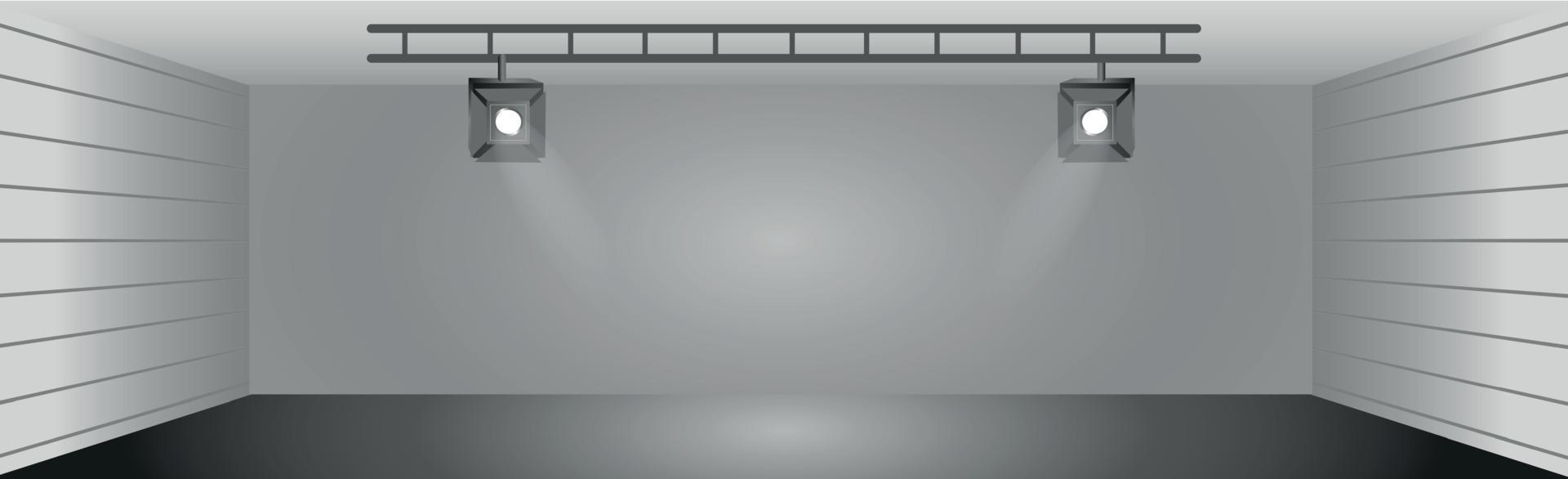 Realistic dark studio with spotlights lighting - Vector