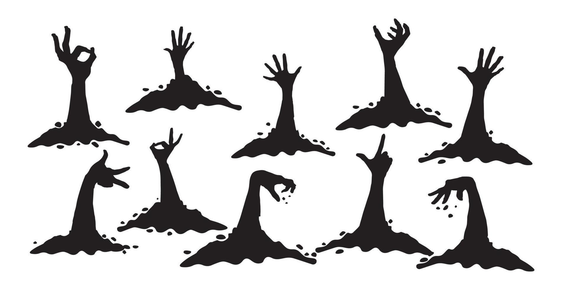 Hands crawling out of the ground halloween on a white background - Vector