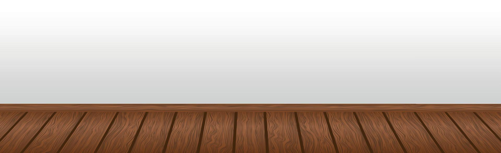 Realistic dark wooden floor and white wall, background for presentation - Vector
