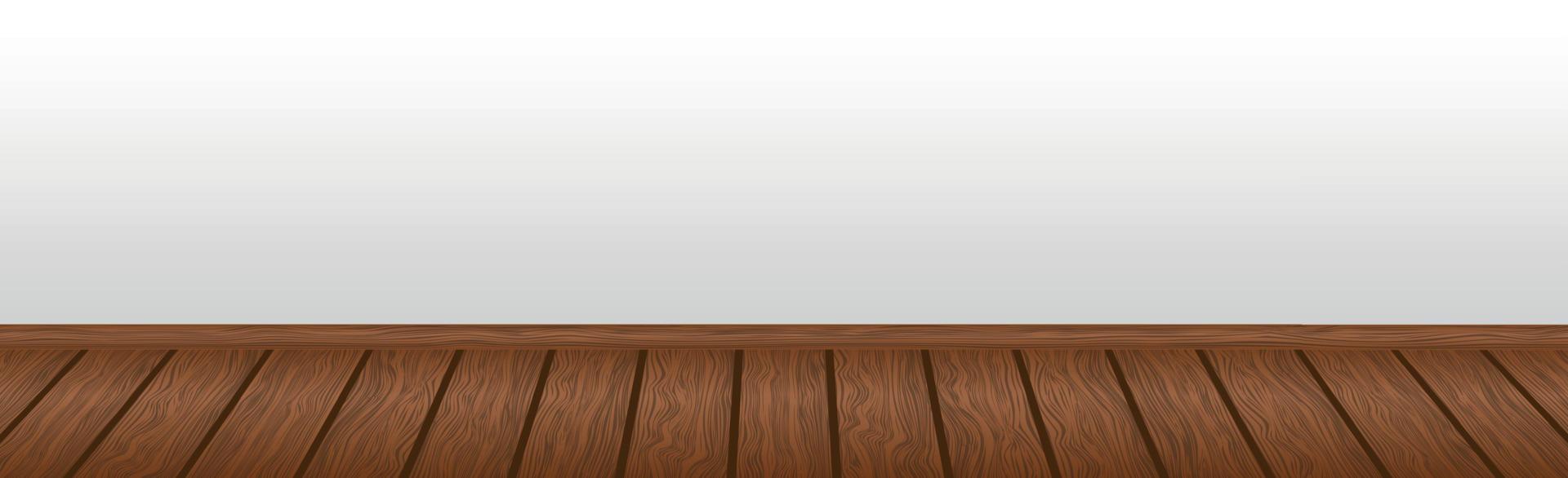 Realistic dark wooden floor and white wall, background for presentation - Vector