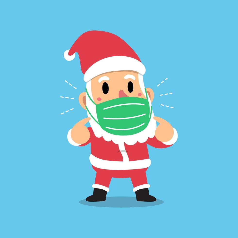 Merry Christmas vector cartoon santa claus wearing protective face mask