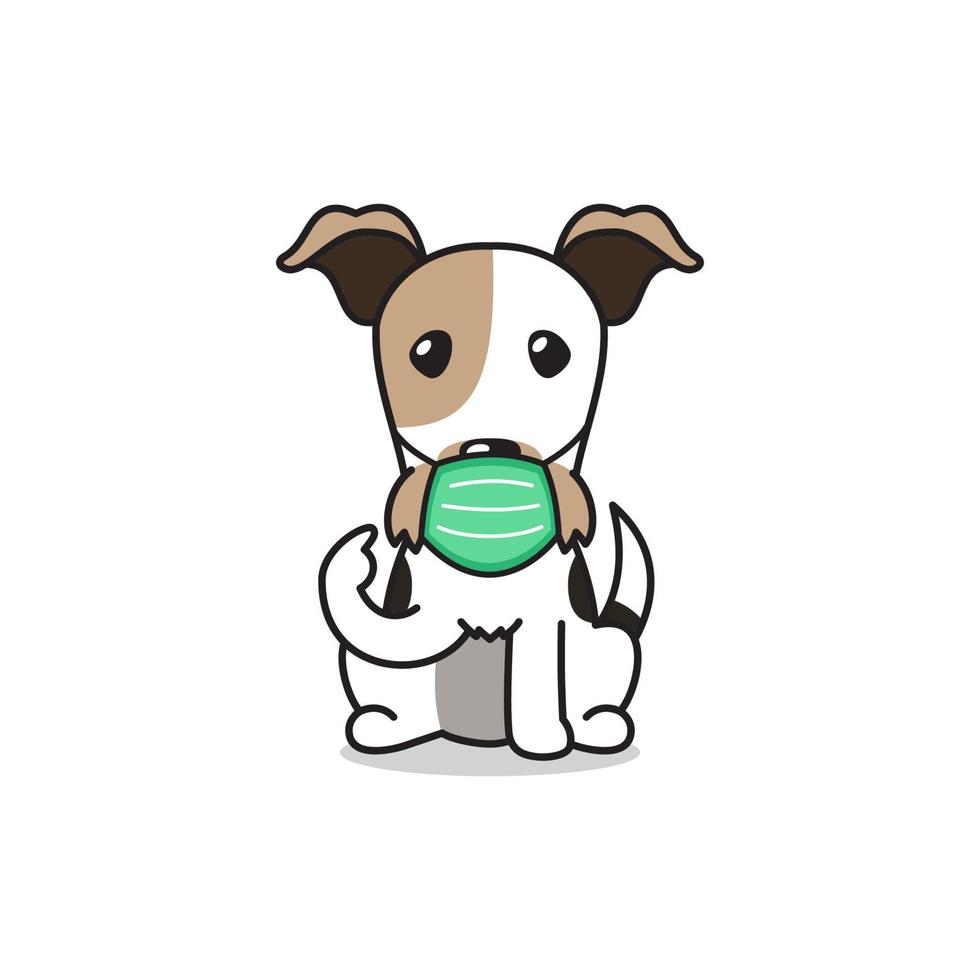 Cartoon character wire fox terrier dog wearing protective face mask vector