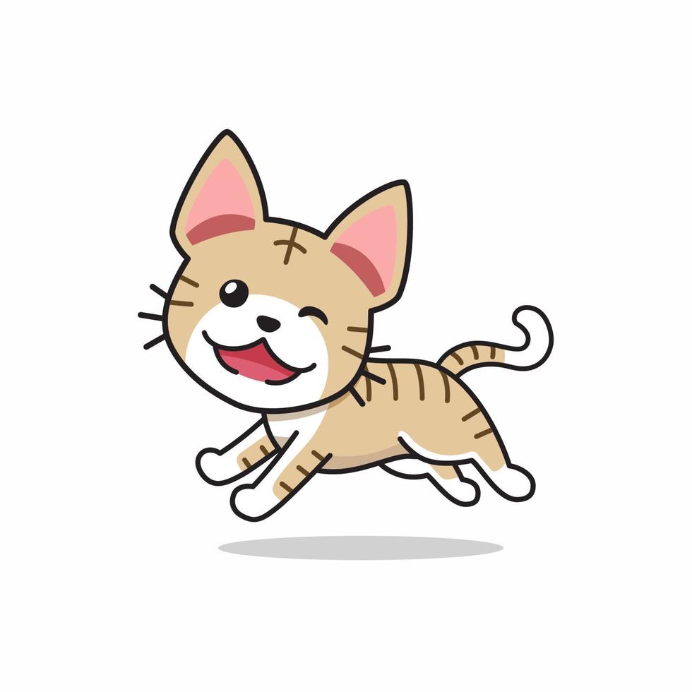 Vector cartoon character happy tabby cat running