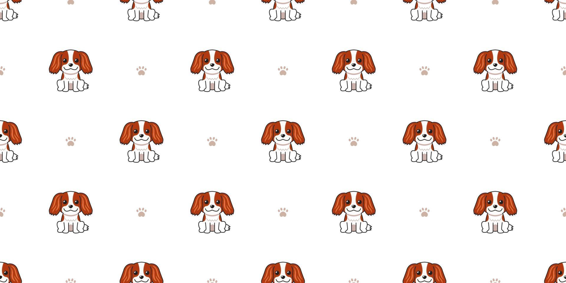 Cartoon character cavalier king charles spaniel dog seamless pattern background vector