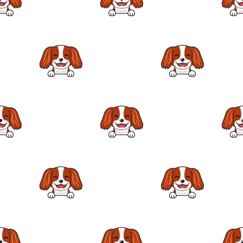 vector, caricatura, carácter, cavalier, rey, charles, spaniel, perro, seamless, patrón, plano de fondo vector