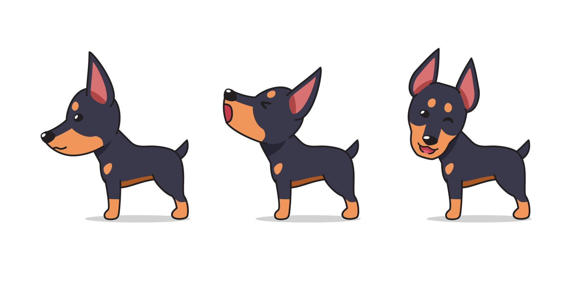 personaje de dibujos animados poses de perro dobermann vector