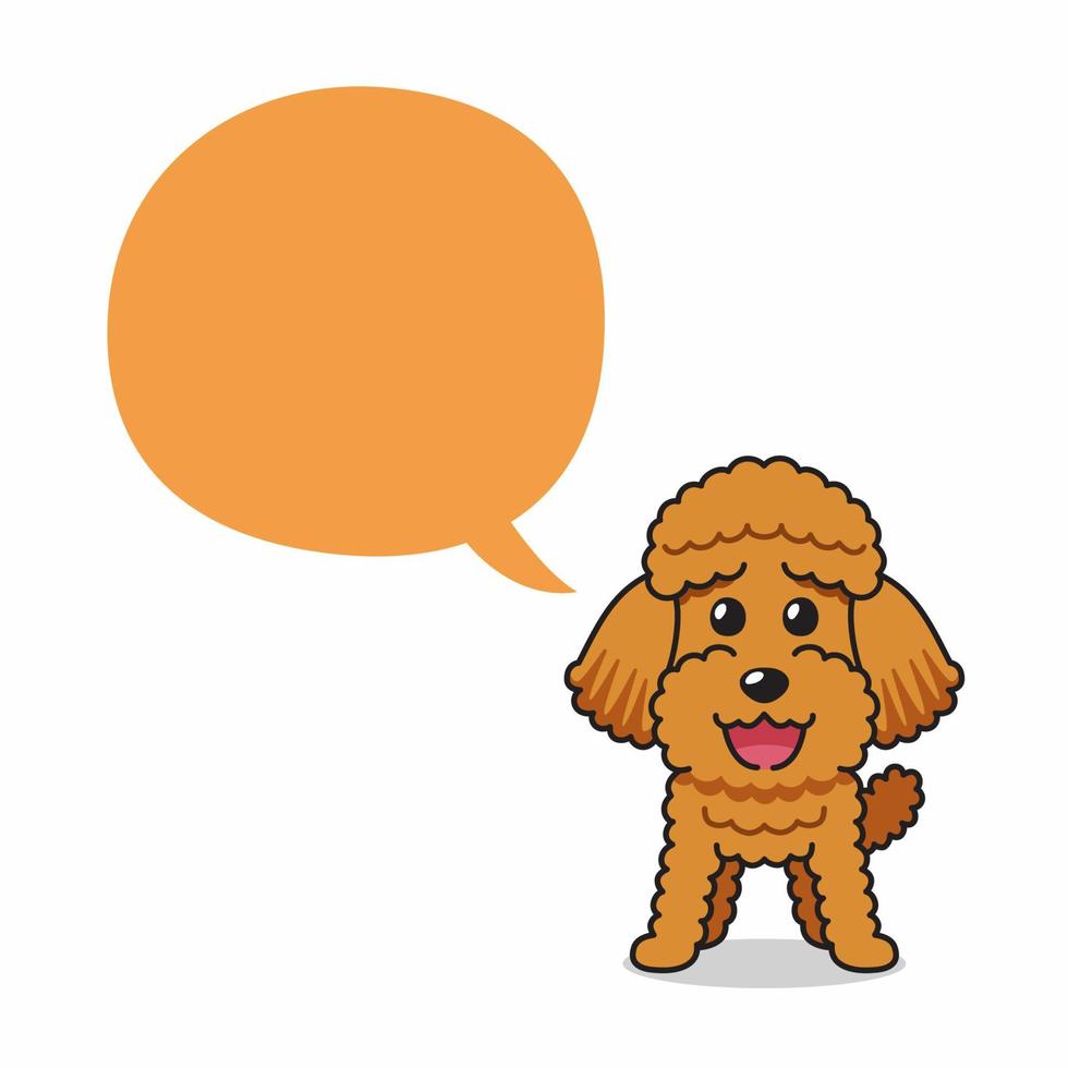 personaje de dibujos animados feliz perro caniche con bocadillo vector