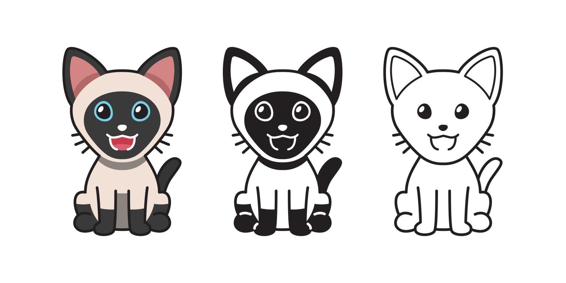 conjunto de gato siamés de dibujos animados de carácter vectorial vector