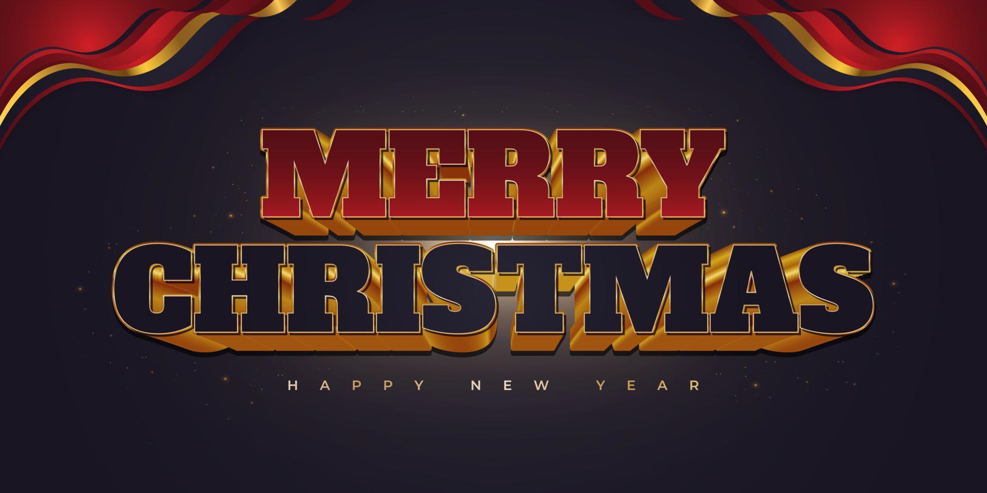 Merry Christmas and Happy New Year Text with Luxury 3D Lettering in Red, Blue and Gold. Merry Christmas Design for Banner, Poster, or Greeting Card vector