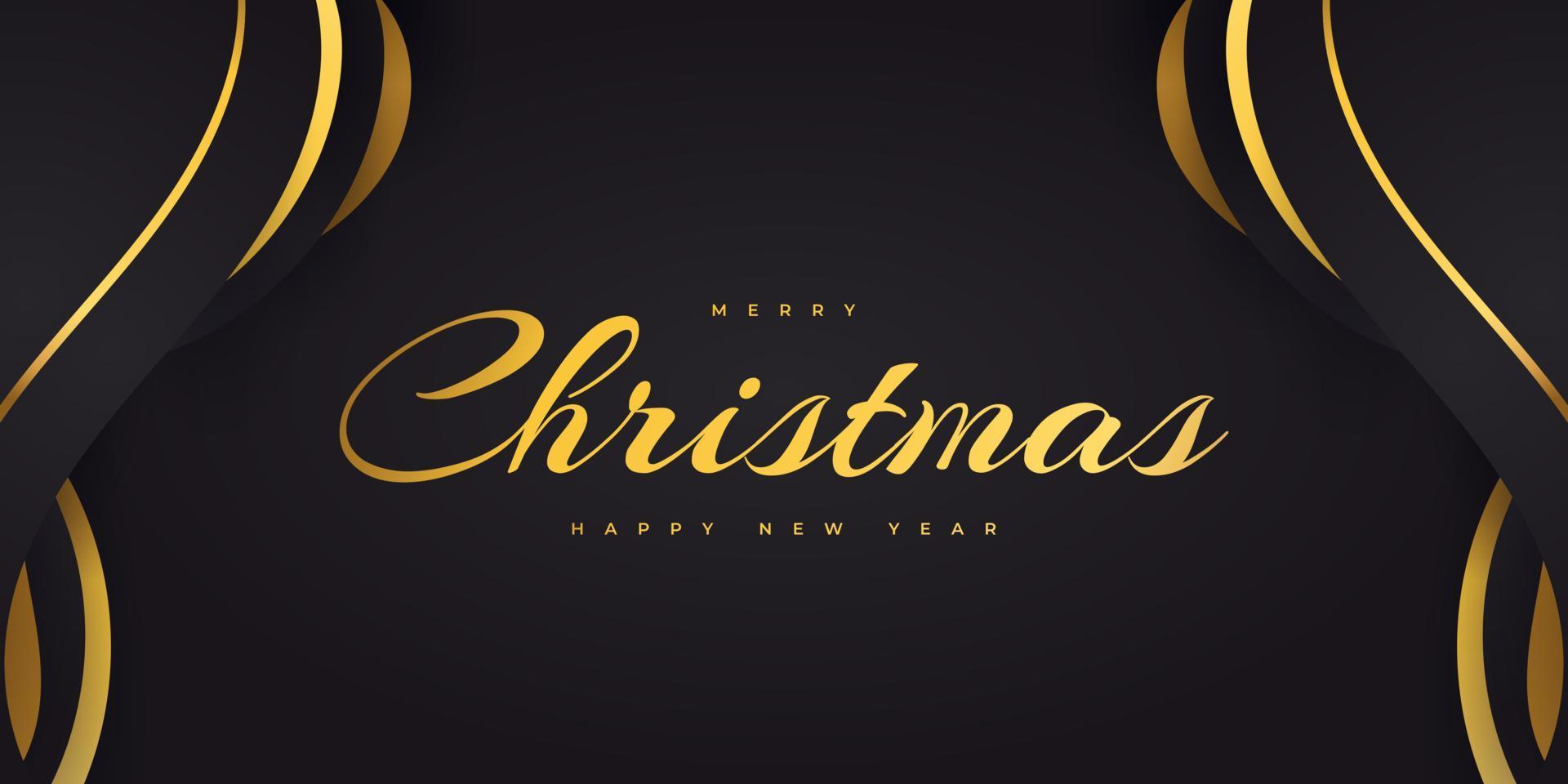 Merry Christmas and Happy New Year Banner or Poster. Elegant Christmas Greeting card in Black and Gold vector