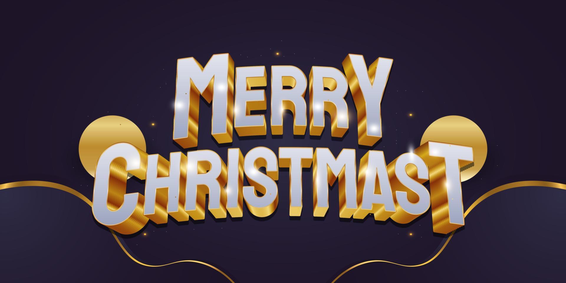 Merry Christmas Lettering Text in Luxurious White and Gold with 3D Effect and Sparkling Light. Merry Christmas Design for Banner, Poster, or Greeting Card vector