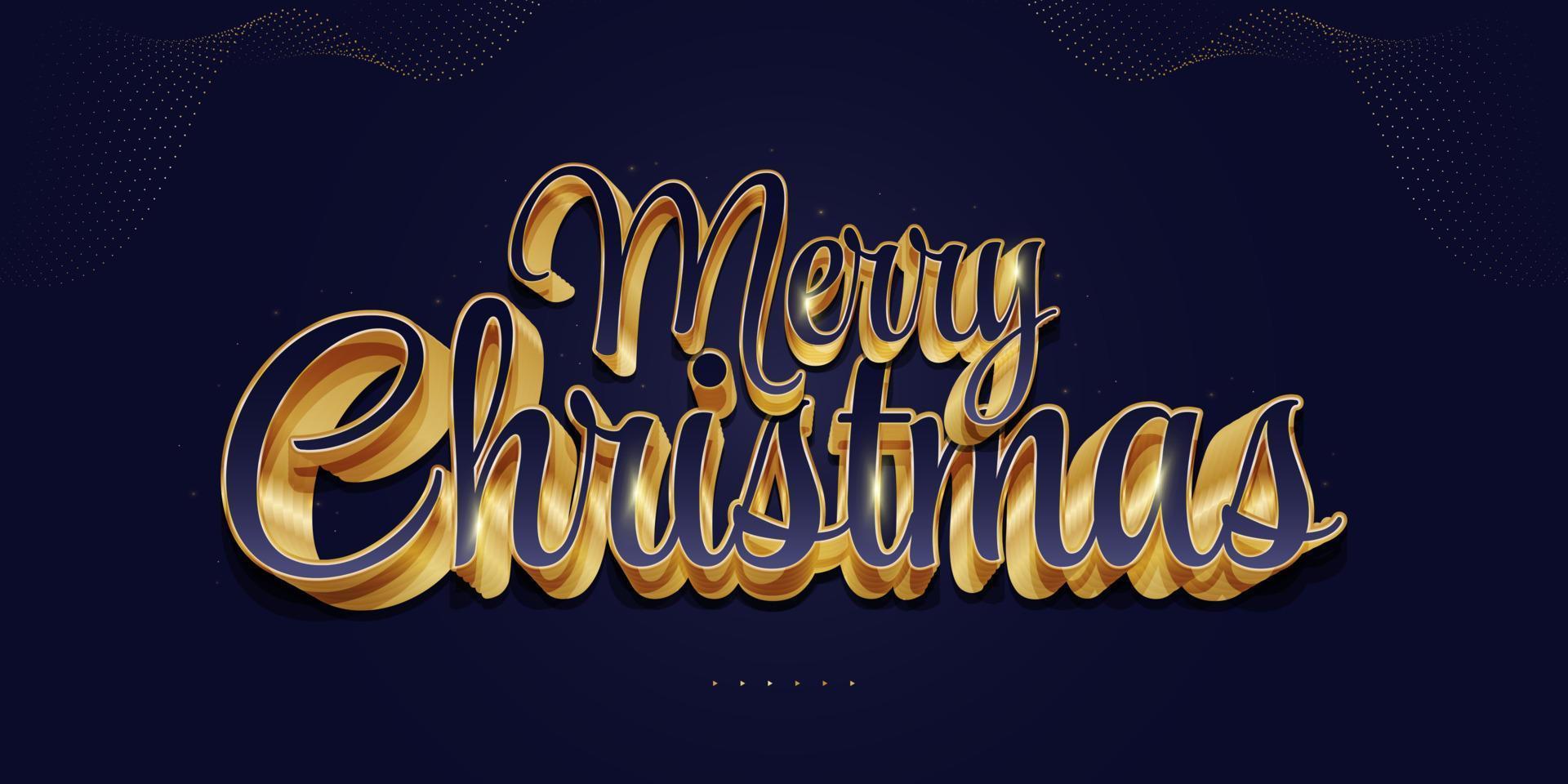 Feliz Navidad letras a mano en lujoso azul y dorado con efecto 3d. Diseño navideño para pancarta, póster o tarjeta de felicitación. vector