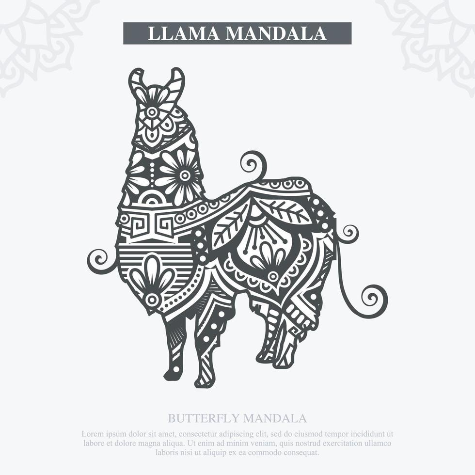 LLAMA Mandala Vector. Vintage decorative elements. Oriental pattern, vector illustration.