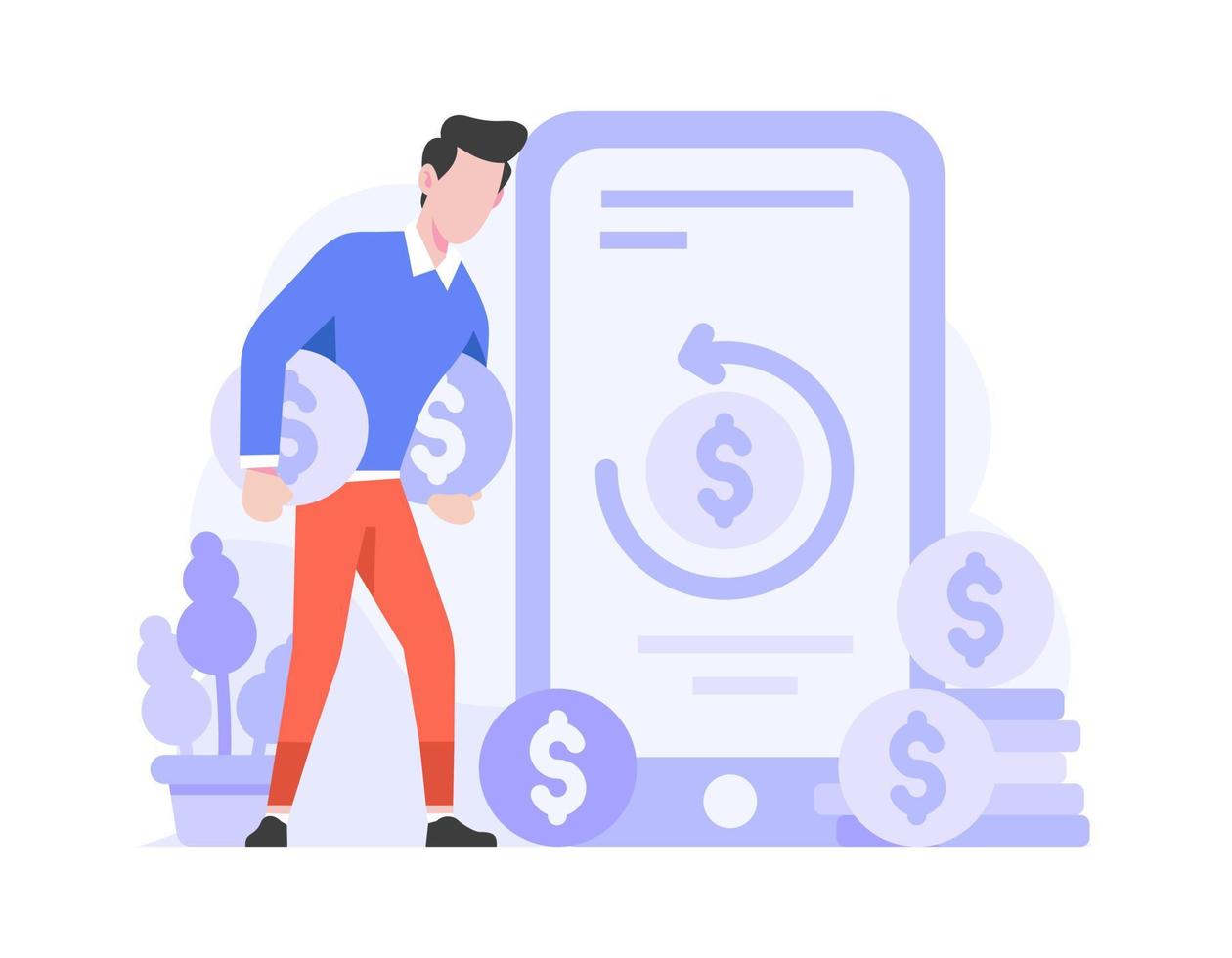 Online Shop Ecommerce Customer Buy Product and Get Cashback Icon Concept Flat Style Illustration vector