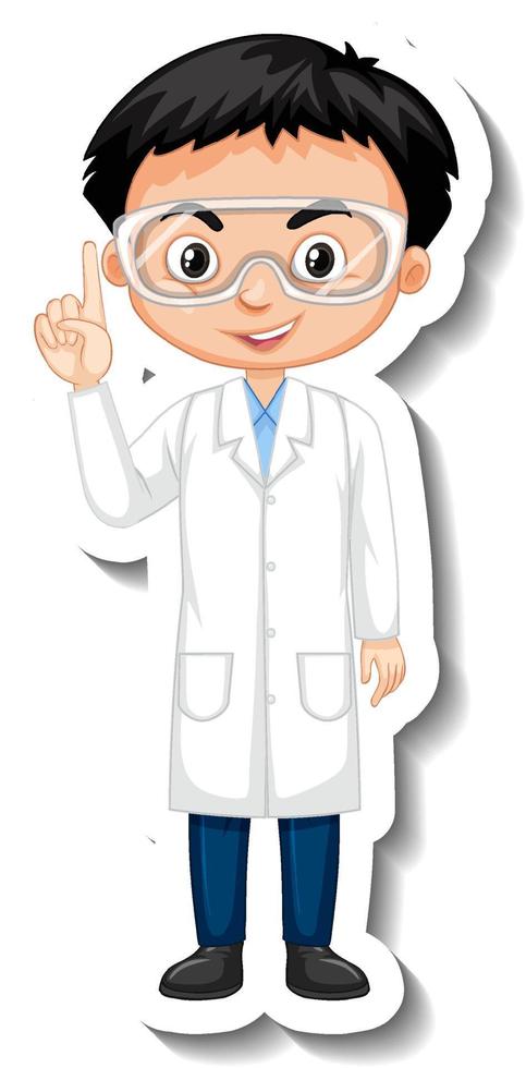 Scientist boy cartoon character sticker vector