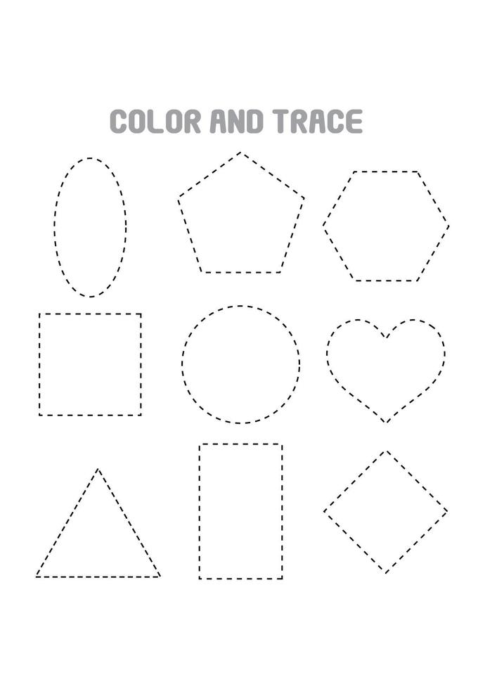 Shapes Tracing Coloring Pages Preschool Activity vector