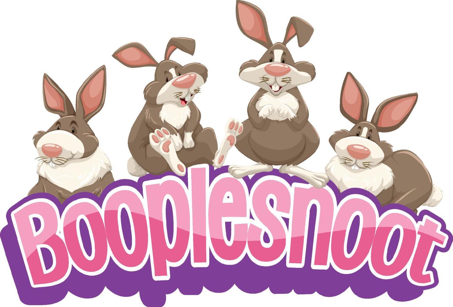 Many rabbits cartoon character with Booplesnoot font banner isolated vector