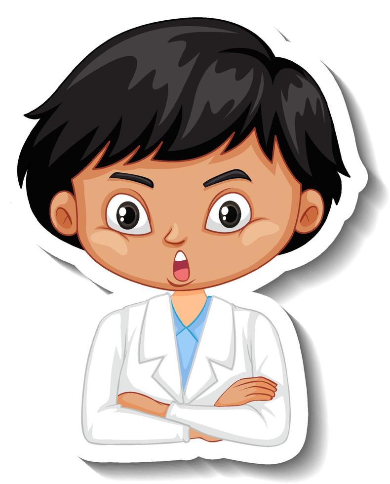 Scientist boy cartoon character sticker vector