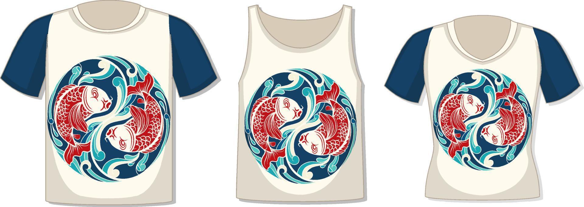 parte delantera de la camiseta con plantilla de carpa koi vector