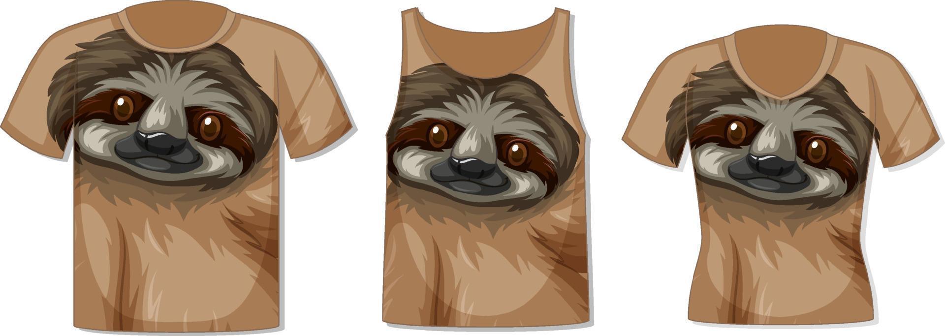 Different types of tops with sloth pattern vector