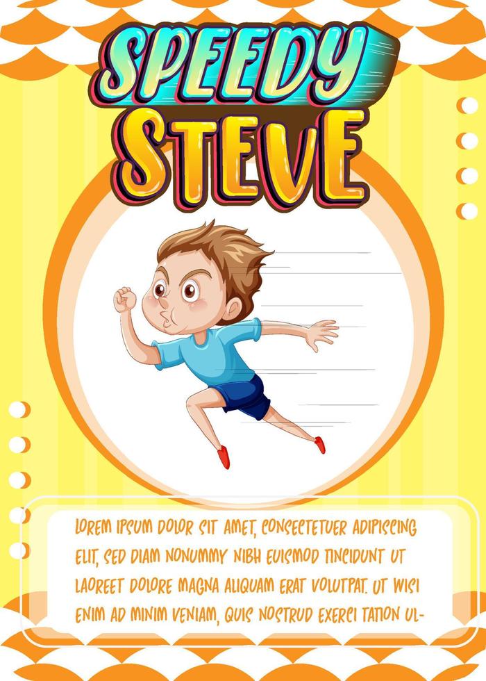 plantilla de tarjeta de juego de personajes con palabra speedy steve vector